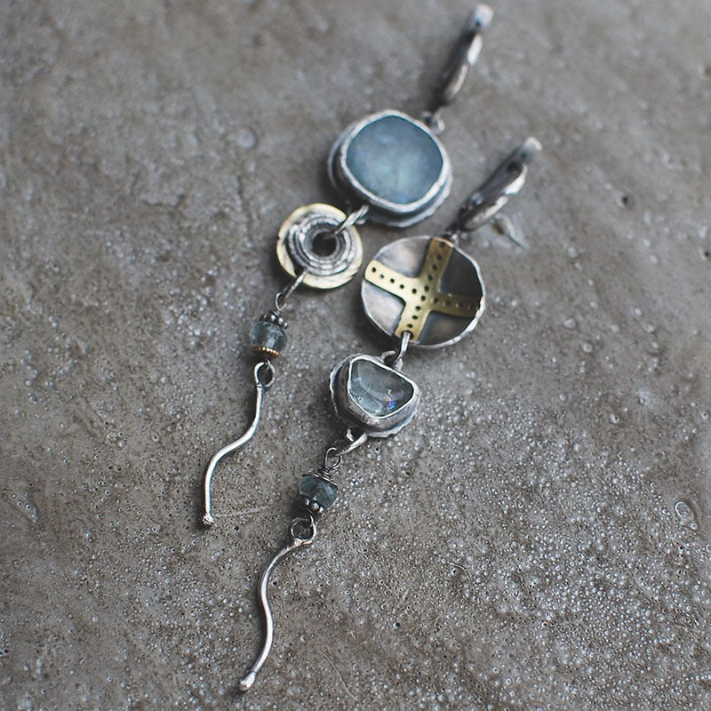 Antique" earrings with blue stones and a cross