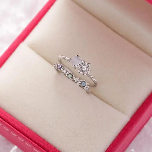 Adjustable Ring Made of Silver and Moonstone