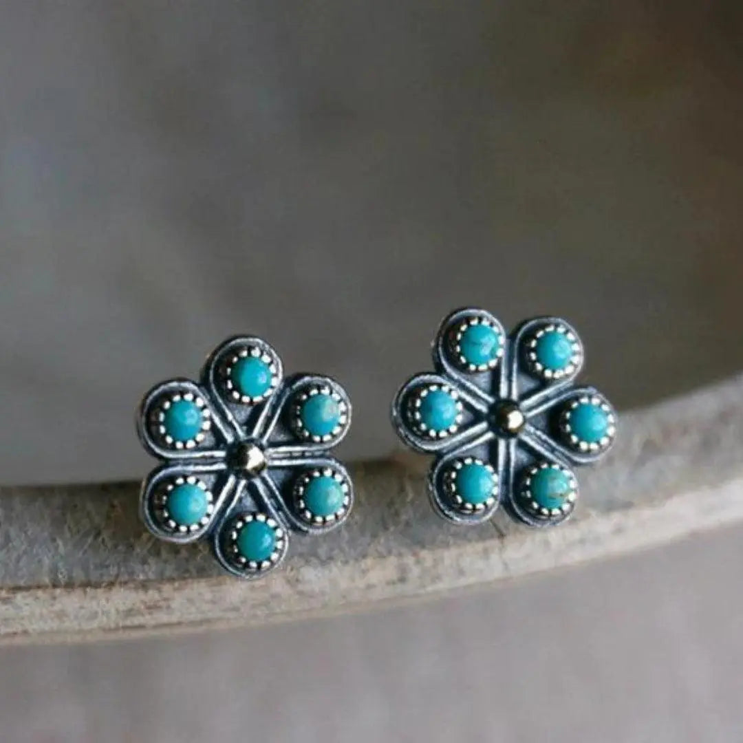 Blue Opal Flower Boho Earrings made of Sterling Silver