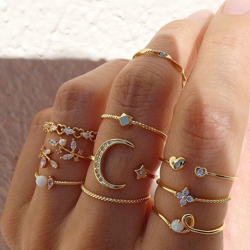 10-Piece Set Bohemian Style Silver and Gold Plated Rings