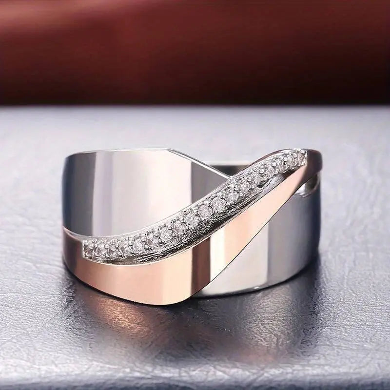 Vintage rose gold & silver zirconia ring